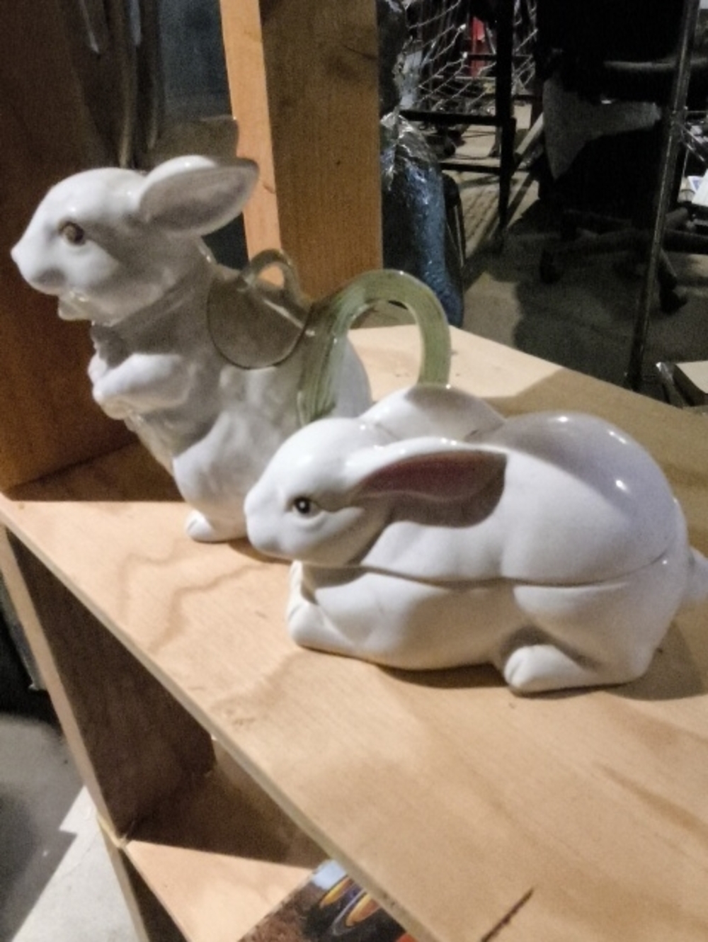 White Ceramic Rabbit Figurine Set - Decorative Home Art